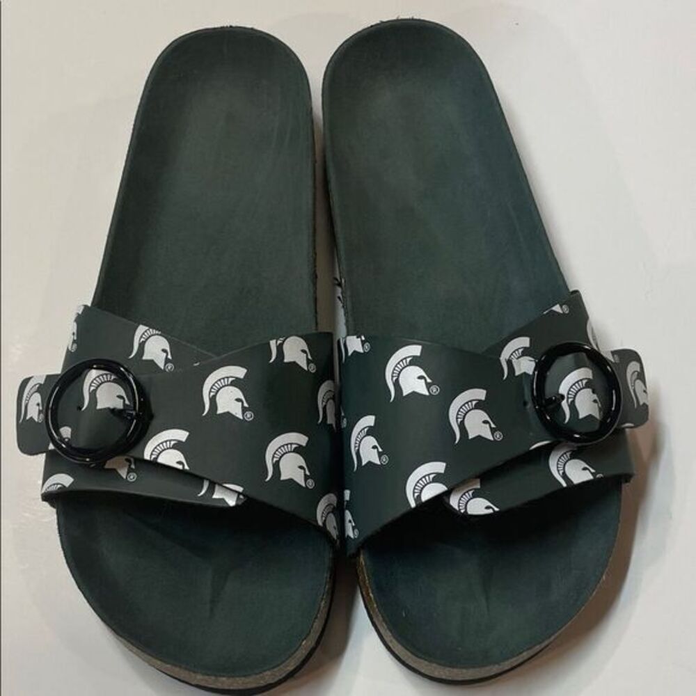 Michigan State Spartans Green Slide Sandals Buckle Strap Unisex Sz XL 11-12